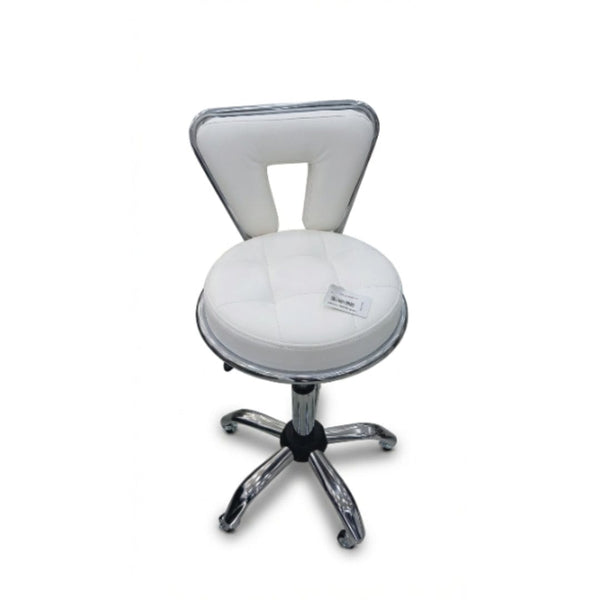 Globalstar 3015-KB White Leather Salon Stool – Adjustable Hydraulic Rolling Chair with Chrome Base