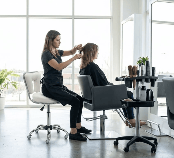 Globalstar 3015-KB White Leather Salon Stool – Adjustable Hydraulic Rolling Chair with Chrome Base
