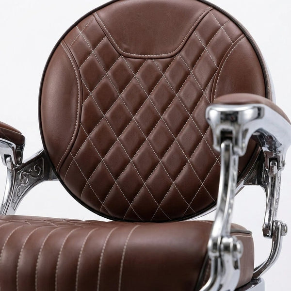 GlobalStar 2951 Luxury Diamond Quilted Barber Chair – Premium Brown Leather Chrome Frame