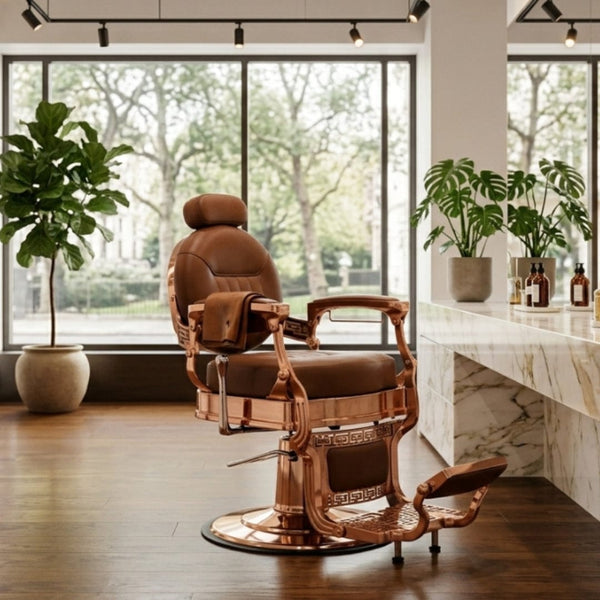 Globlastar DY-4816P Light Brown Barber Chair – Gold Accents Professional Salon Chair