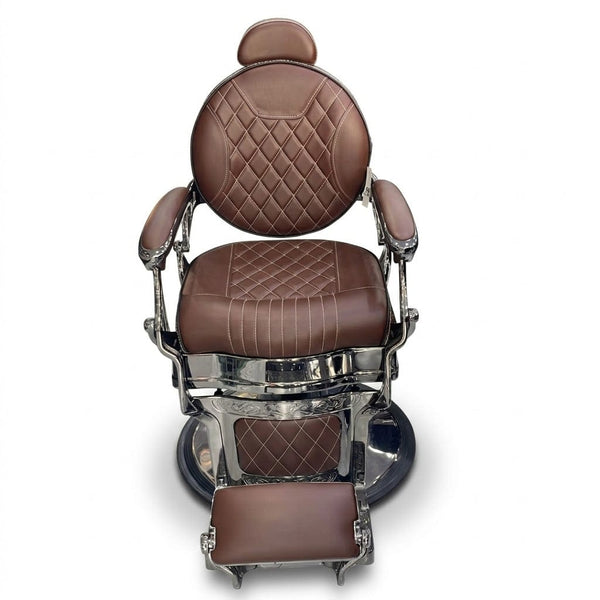 GlobalStar 2951 Luxury Diamond Quilted Barber Chair – Premium Brown Leather Chrome Frame