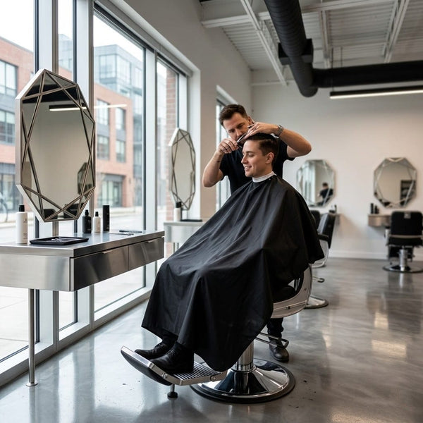 Globalstar DY-11 Black Barber Chair with Silver Base – Brown Premium Leather, 360° Swivel & Reclining Salon Chair