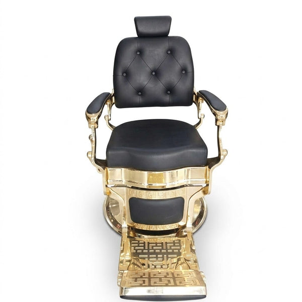Globlastar BC-9998 Black Gold Barber Chair – 360° Rotating Reclining Salon Chair