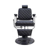 Black quilted barber chair on a white background
