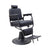 Black barber chair with quilted design on a white background
