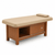 Globalstar 4783BI massage bed warm beige leather top with brown wood base and neck pillow, flat position