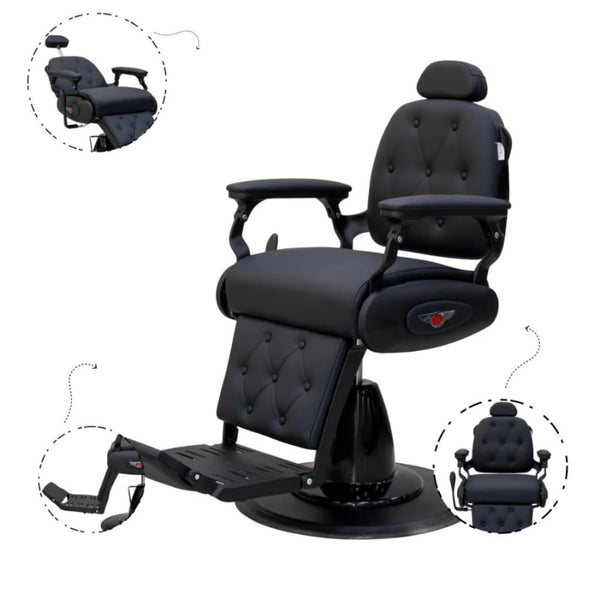 Globalstar AW-9138B Classic Barber Chair – Full Black Premium Hydraulic Salon Chair