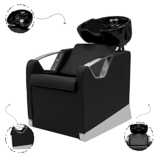 Globalstar AW-3020 Black Hair Wash Unit – Ergonomic Salon Shampoo Chair with Spacious Basin