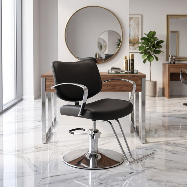 Globalstar AW-556-B Premium Black Leather Styling & Makeup Chair – Stainless Steel Salon Chair for Women