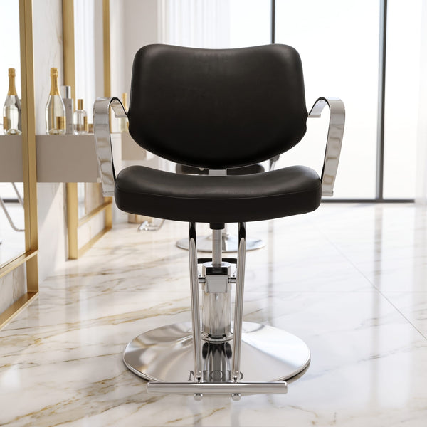 Globalstar AW-556-B Premium Black Leather Styling & Makeup Chair – Stainless Steel Salon Chair for Women