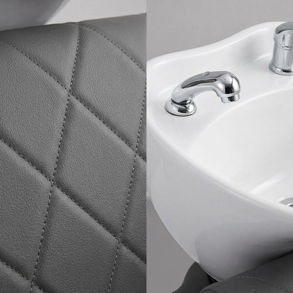 Globalstar XT‑203‑2‑1 Grey Shampoo Chair with White Basin – Professional Salon Backwash Unit Premium Leather