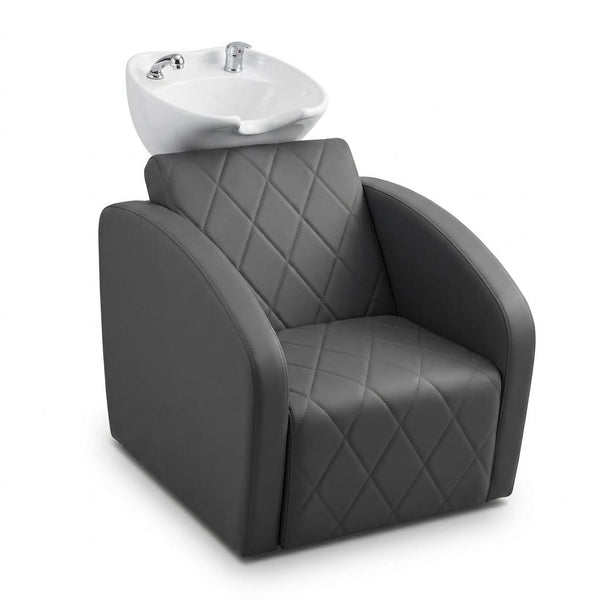 Globalstar XT‑203‑2‑1 Grey Shampoo Chair with White Basin – Professional Salon Backwash Unit Premium Leather