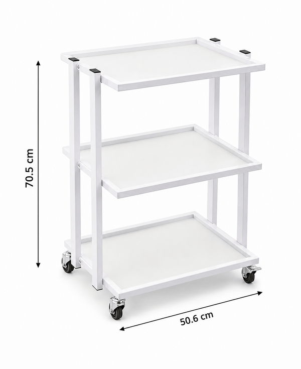 Globalstar 3-Tier Salon Trolley – White Metal Frame with Fixed Shelves for Efficient Salon and Spa Organization