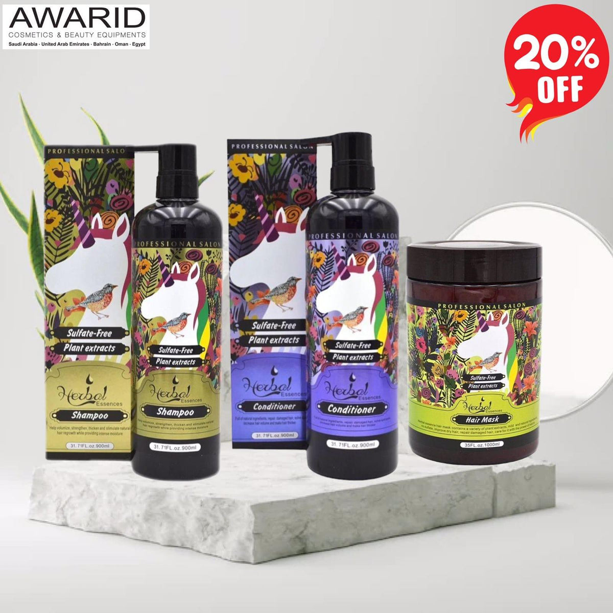 Herbal Essences Plant Extracts Sulfate Free Hair Care Set 1x3 (Shampoo 900ml, Conditioner 900ml And Hair Mask 1000ml)