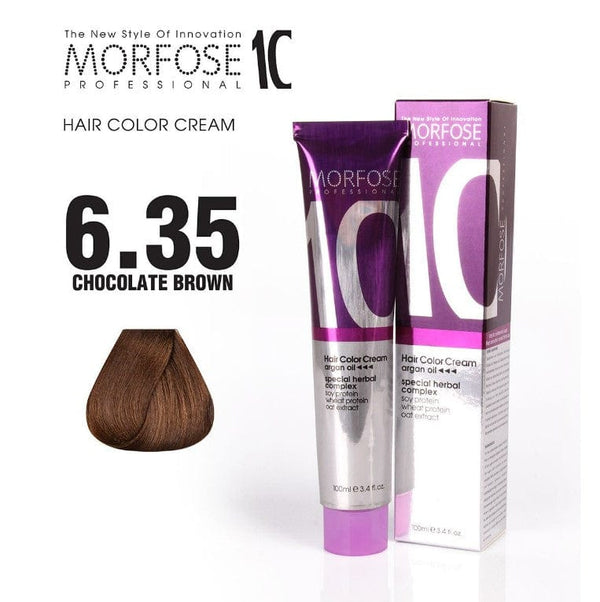 Morfose 10 Hair Color Cream with Argan Oil - 6.35 Chocolate Brown, 100ml