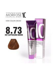 Morfose 10 Hair Color Cream with Argan Oil - Warm Cappuccino Brown (8.73), 100ml