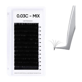 Globalstar Russian Eyelash Extensions - Self Fanning, 0.03C Mix Curl, 12 Rows