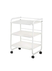 Globalstar Professional 3-Tier Glass Trolley  – White Frame with Frosted Glass Shelves for Salon and Home Use