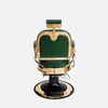 Globalstar BC-2004 Classic Gold Leather Barber Chair – Green Upholstery with Hydraulic Lift & 360° Swivel