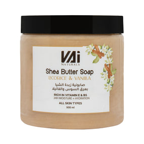 Vai Naturals Shea Butter Soap with Licorice & Vanilla, 500ml – 24H Moisture, Vitamin E & B5 for Soft & Hydrated Skin