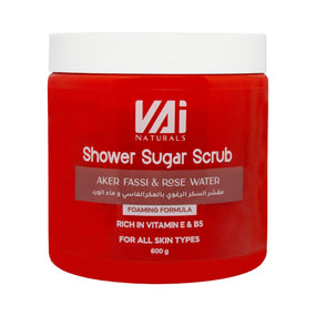 Vai Naturals Aker Fassi & Rose Water Sugar Scrub – Hydrating & Brightening Exfoliating Shower Scrub, 600g