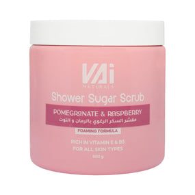 Vai Naturals Shower Sugar Scrub – Pomegranate & Raspberry, 600g, Foaming Exfoliator, Vitamin E & B5 for Soft Skin