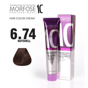 Morfose 10 Hair Color Cream (100ml): 6.74 Nutshell shade with Argan Oil for nourished hair.  pen_spark