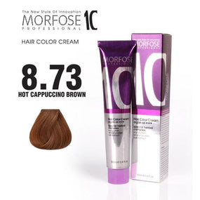 Morfose 10 Hair Color Cream with Argan Oil - Warm Cappuccino Brown (8.73), 100ml
