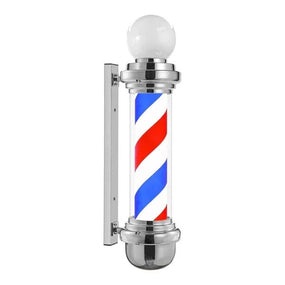 Globalstar Classic Barber Pole Light 128.5cm - Iconic Silver Red White Blue Stripes for a Traditional Barber Shop Decor