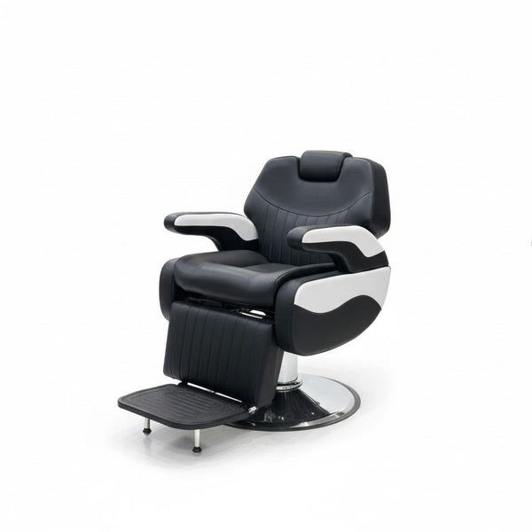 Globalstar Black and White Men’s Barber Chair – Professional Reclining Hydraulic Salon Chair