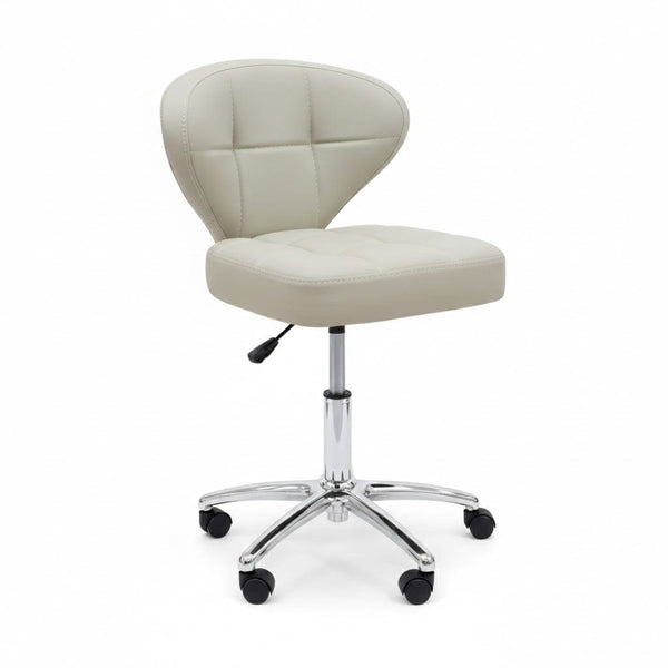 Globalstar LX-3072 Beige Stool Chair with Backrest – Rolling Salon Spa Stool with Leather Padding