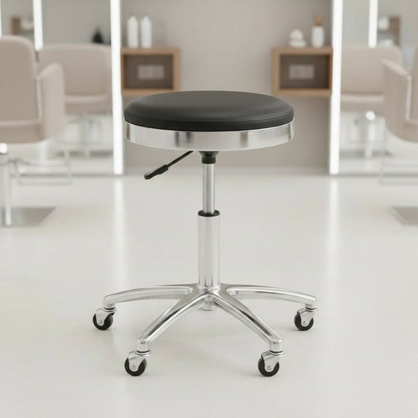 Globalstar Salon Stool Chair TB-3017 – Adjustable White & Black Rolling Stool for Spa, Salon, Multi-Use