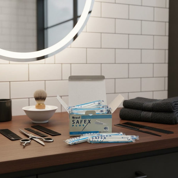 ماكينة حلاقة صالونات التجميل سيفكس التي تستخدم لمرة واحدة - عبوة من 50 شفرة حلاقة احترافية للرجال، مثالية للاستخدام في المنزل وفي صالونات الحلاقة