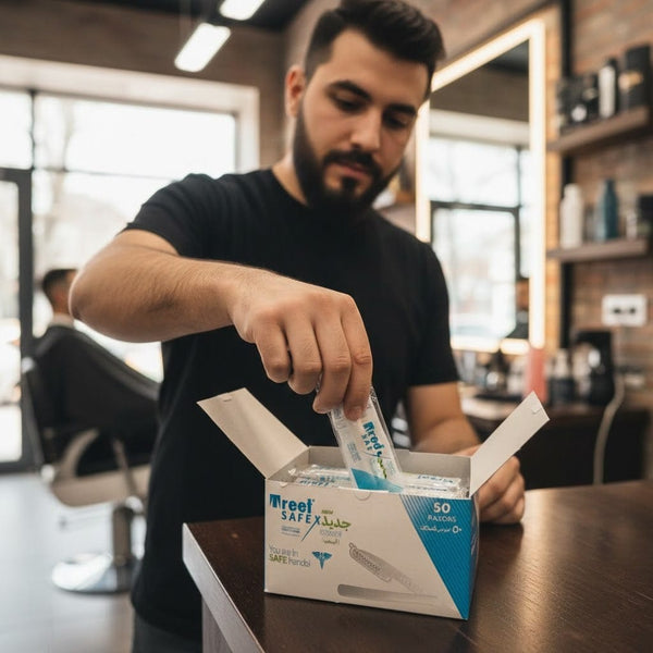 Treet Safex Plus Disposable Salon Razors with Safety Guard 50pcs – Single Blade Cut Throat Razors (White)