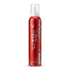 Red foam hair product bottle with white cap on a white background