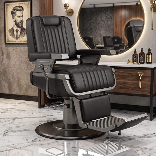 Globalstar AW-1930B Professional Barber Chair - Premium Black Leather Barber Chair