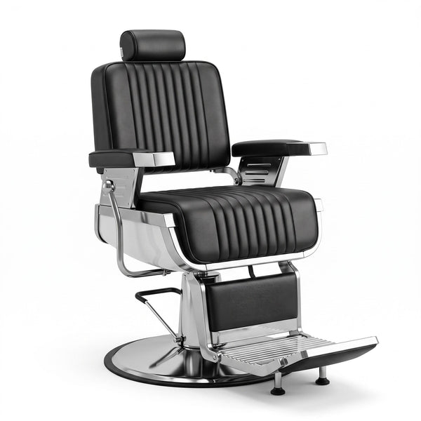 Globalstar AW-9130 Heavy-Duty Barber Chair | Black Leather, Steel Frame, 360° Rotation & Reclining