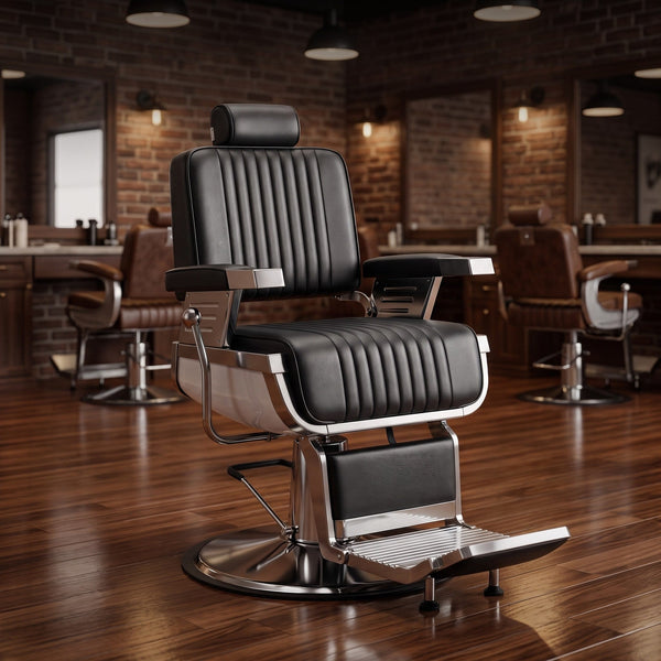 Globalstar AW-9130 Heavy-Duty Barber Chair | Black Leather, Steel Frame, 360° Rotation & Reclining