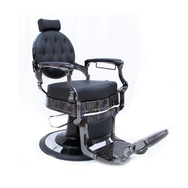 Globalstar Classic Black Glossy Barber Chair BC-2003 – Hydraulic Lift, Stainless Steel & Leather Upholstery