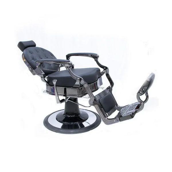 Globalstar Classic Black Glossy Barber Chair BC-2003 – Hydraulic Lift, Stainless Steel & Leather Upholstery