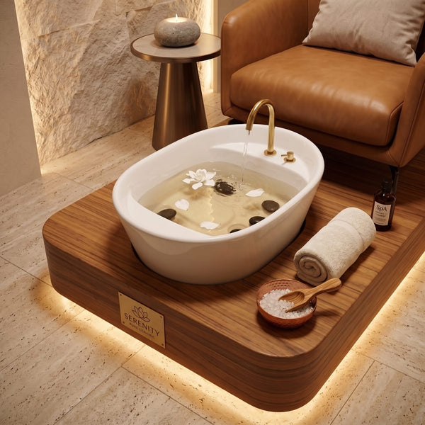 Globalstar BS-P02 Premium White Pedicure Foot Basin – Built-In Spa Foot Tub for Professional Salons