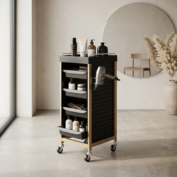 Globalstar Hair Salon Trolley Cart with Wheels – 4 Drawer Rolling Coloring Styling Tray Beauty Furniture