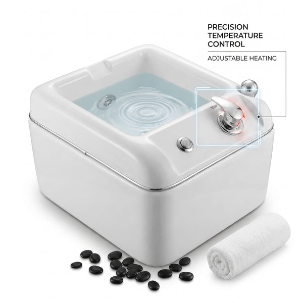 Globalstar T092 Spa-Pedic Hydro-Foot Massage Jacuzzi infographic showing built-in splash guard, precise temperature control and advanced water heating features