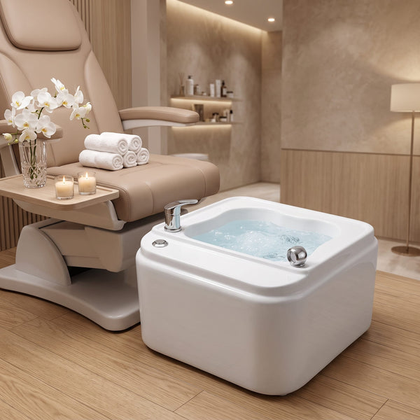 Globalstar BS-T098 Foot Spa White Jacuzzi Basin | Hot & Cold Water Control | Durable Pedicure Tub