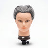 Globalstar 613/1B mannequin training head 60cm clean front product shot on white background showing natural-feel grey hair with clamp mount