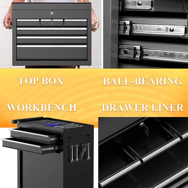 Globalstar On Shine 8-Drawer Rolling Tool Chest – Heavy-Duty Steel Storage Cabinet with Wheels & Lockable Top Box for Garage, Salon & Warehouse (Cool Black)