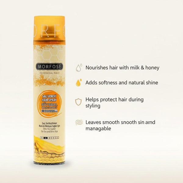 Morfose Milk & Honey Nourishing Hair Spray – 250 ml Styling & Repair Formula with Hydrolyzed Milk Protein