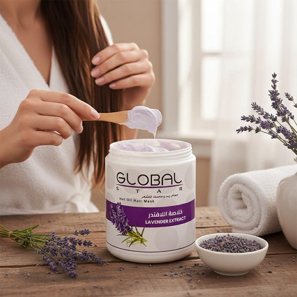 قناع الشعر بالزيت الساخن من جلوبال ستار بخلاصة اللافندر 1000 مل