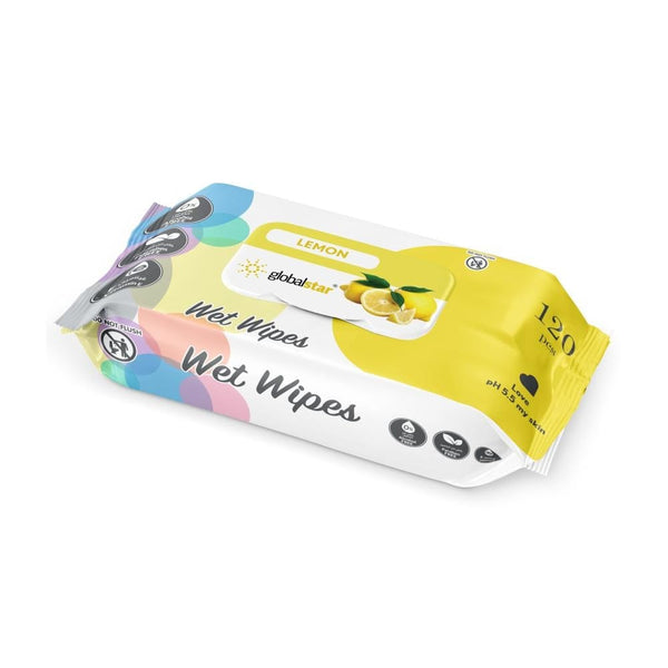 Globalstar Lavender & Lemon Wet Wipes 120 Pcs – Alcohol-Free Refreshing & Gentle Cleansing Wipes for Daily Use