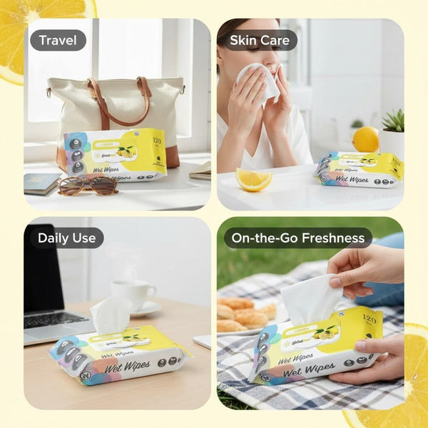 Globalstar Lavender & Lemon Wet Wipes 120 Pcs – Alcohol-Free Refreshing & Gentle Cleansing Wipes for Daily Use